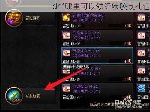 dnf哪里可以领经验胶囊礼包