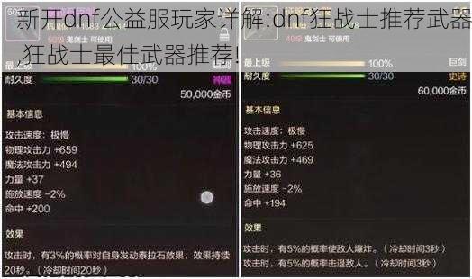 新开dnf公益服玩家详解:dnf狂战士推荐武器,狂战士最佳武器推荐!